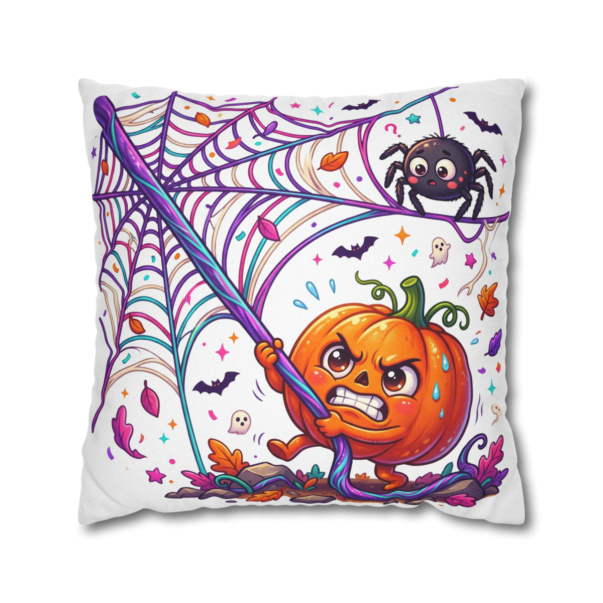 Halloween Pumpkin & Spider Decorative Pillowcase — Cute Spooky Fall Accent
