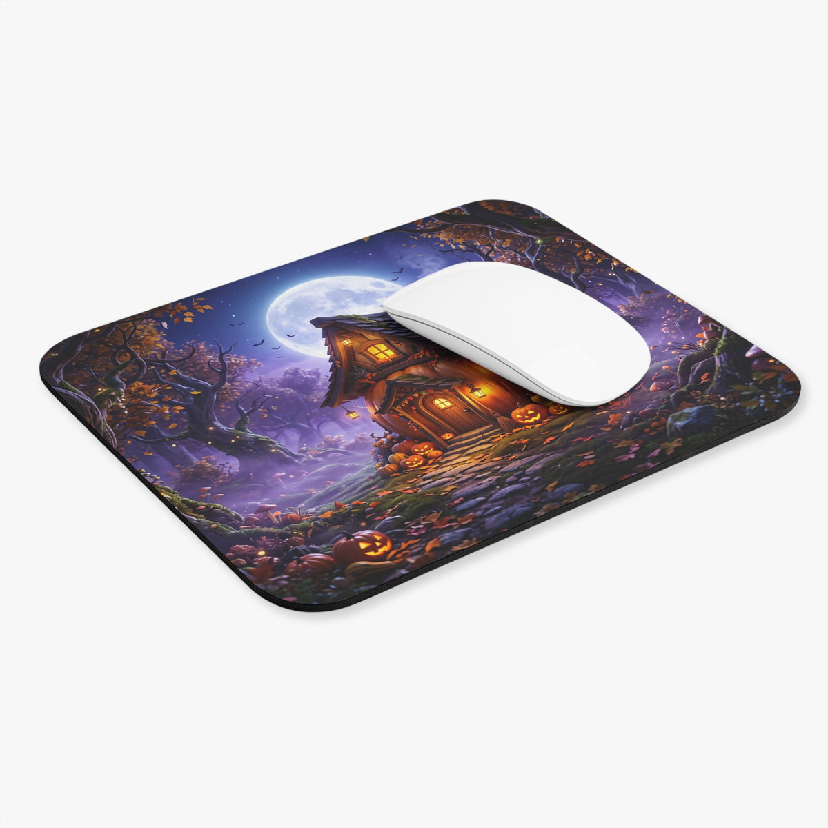 Halloween Cottage Mouse Pad — Haunted Pumpkin Moonlit Desk Mat