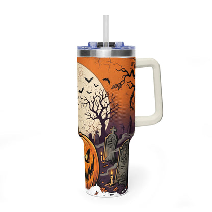 Halloween Pumpkin Tumbler – 40oz Spooky Haunted Graveyard Design