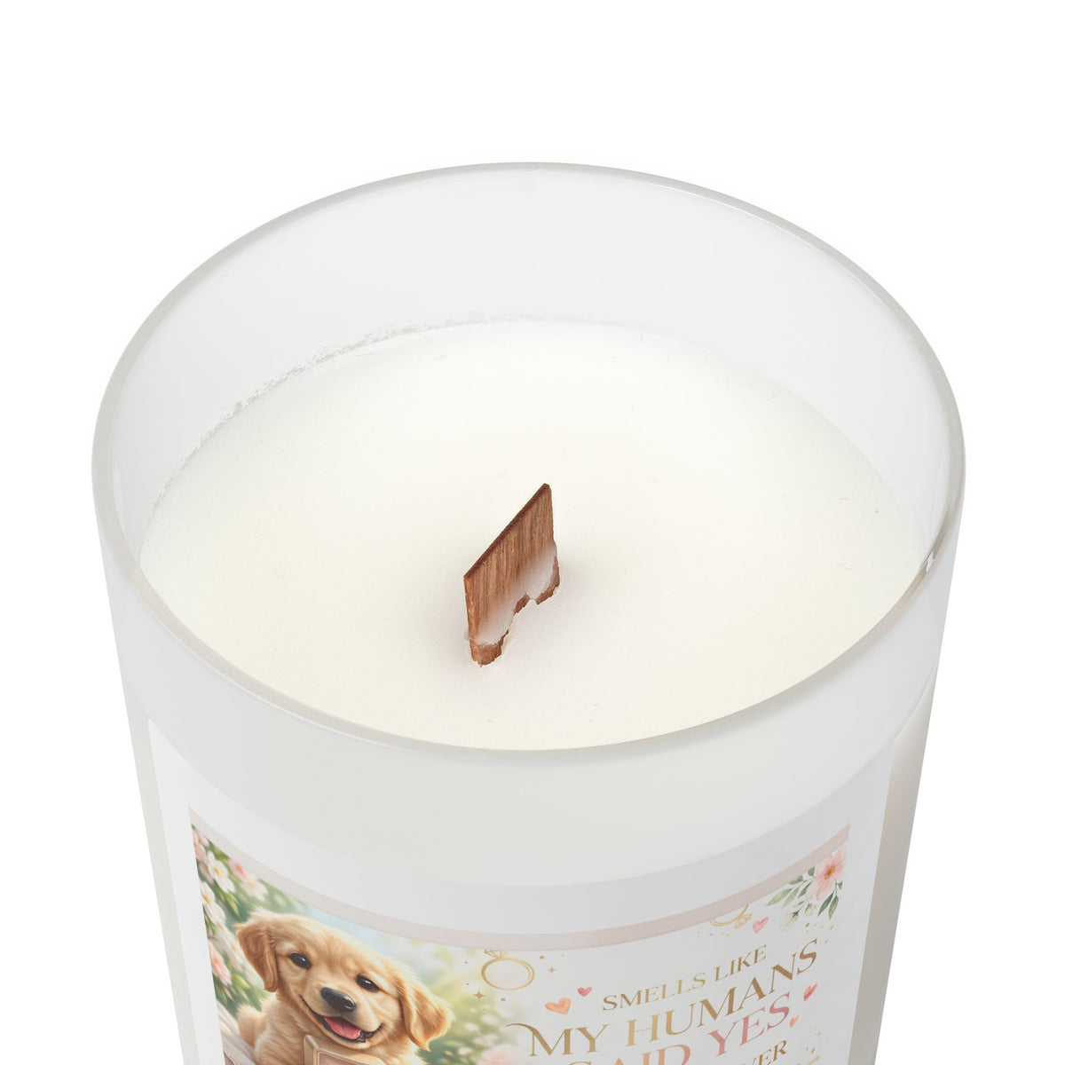 11oz Frosted Glass Candle – "My Humans Said Yes" Puppy Engagement Scented Candle