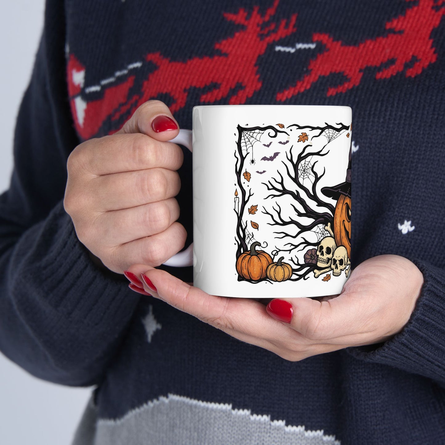 Halloween Pumpkin Witch Mug — Spooky Jack-O'-Lantern Ceramic Coffee Cup (11oz, 15oz)