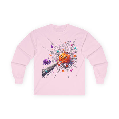 Halloween Pumpkin Spiderweb Long Sleeve Tee
