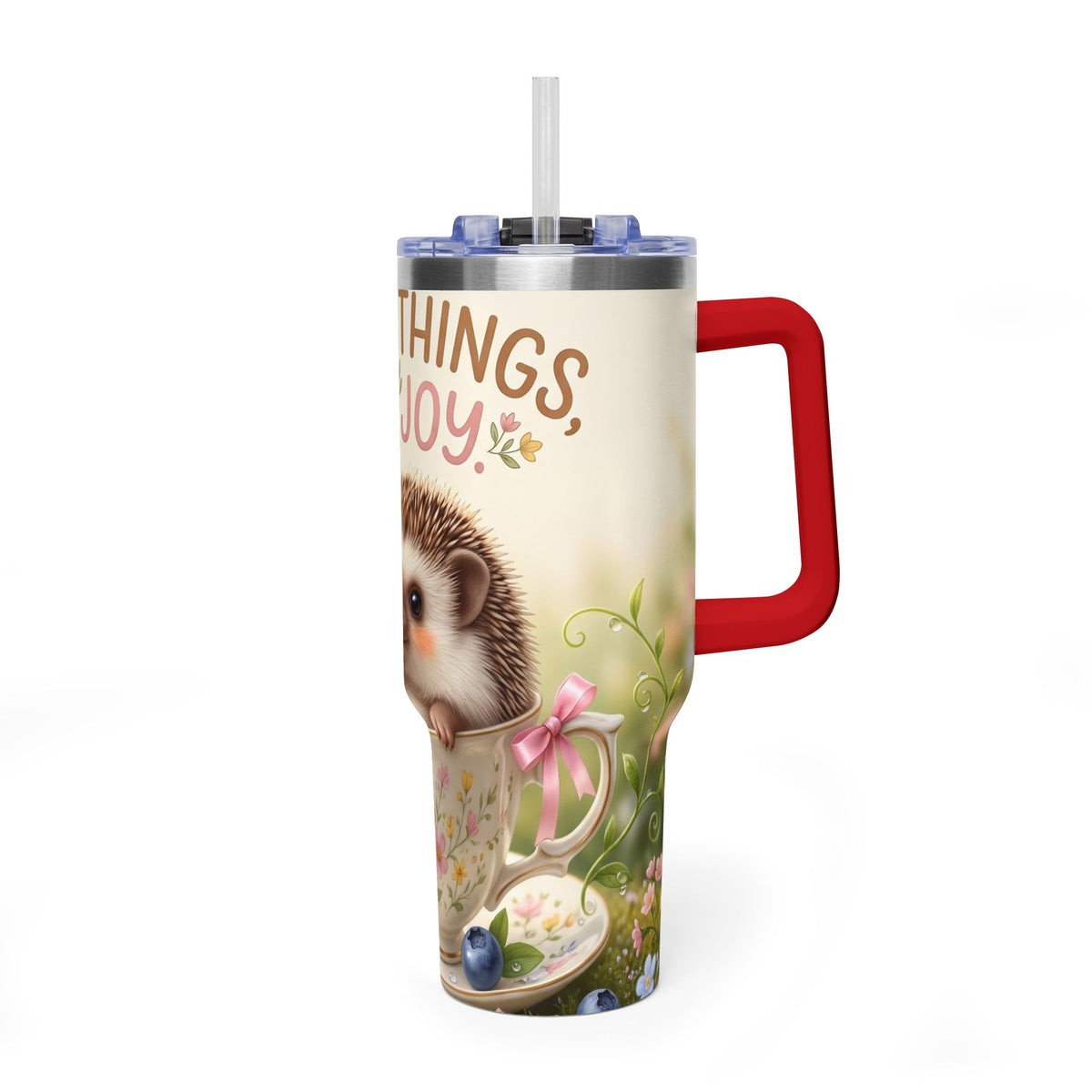 Little Things Big Joy Hedgehog Floral 40oz Thermal Tumbler