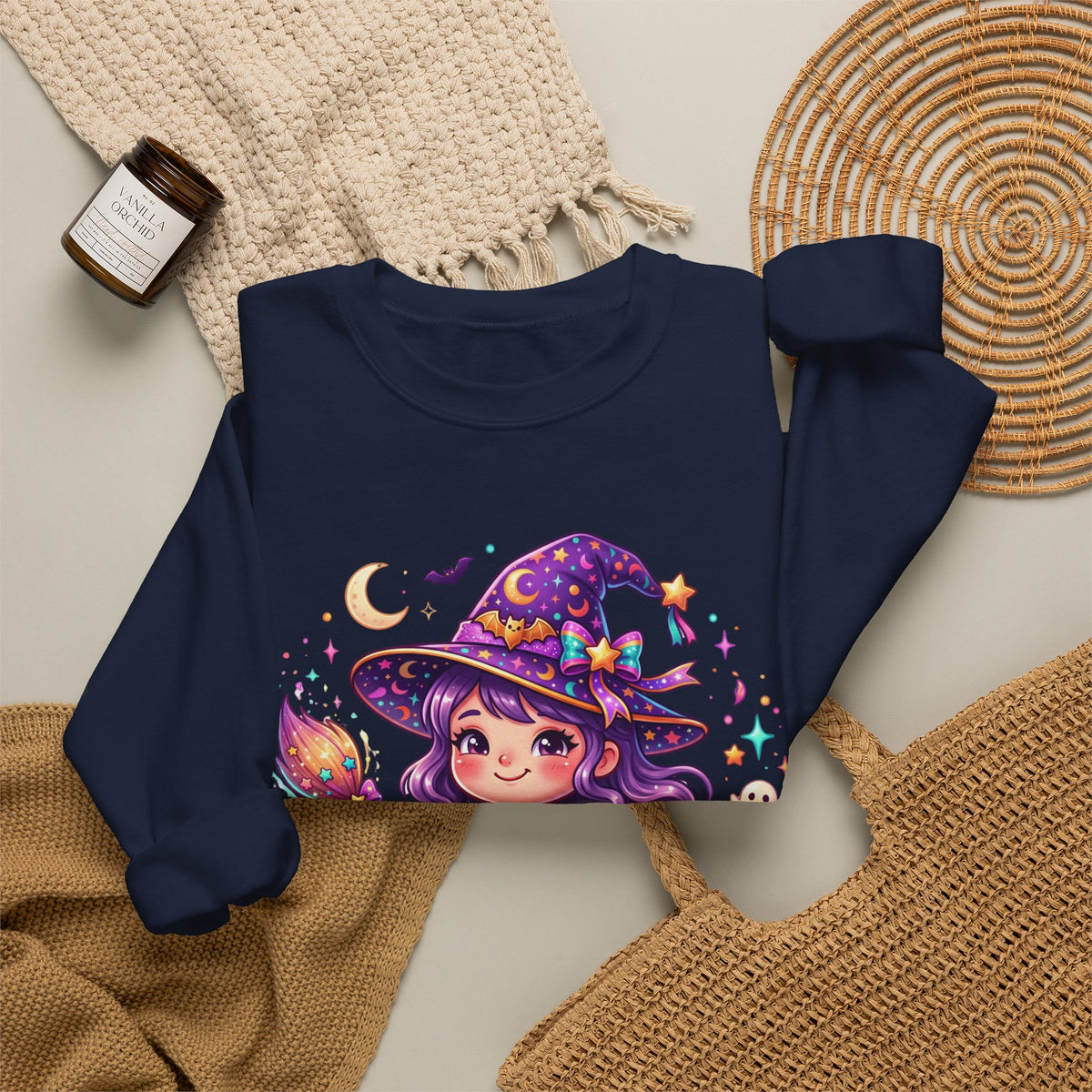 Cute Halloween Witch Sweatshirt — Kawaii Pumpkin Magic Crewneck