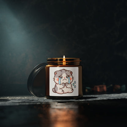 Crying Kawaii Cat Soy Candle — Amber Jar Scented Candle