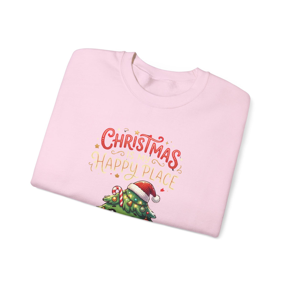 Christmas Happy Place Crewneck Sweatshirt — Cute Kawaii Tree & Gifts Holiday Sweatshirt