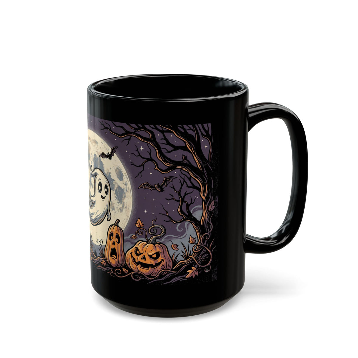 Halloween Ghost & Jack-o'-Lantern Black Mug (11oz, 15oz)
