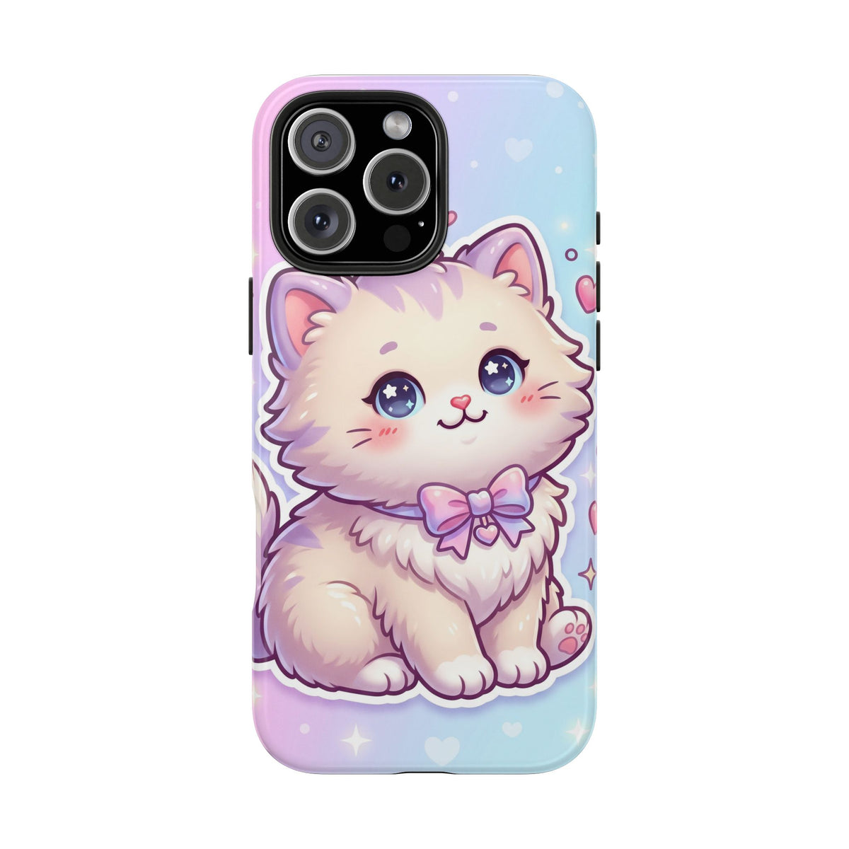 Cute Pastel Kawaii Kitten Tough Phone Case — Cute Cat with Bow Protective Cover