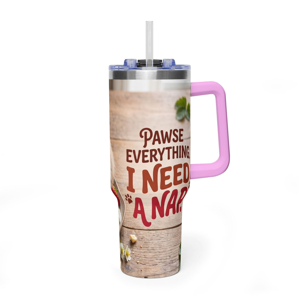 40oz Cat Pancake Thermal Tumbler with Straw