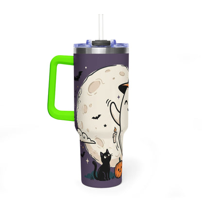 40oz Halloween Ghost Thermal Tumbler with Pumpkin and Black Cat