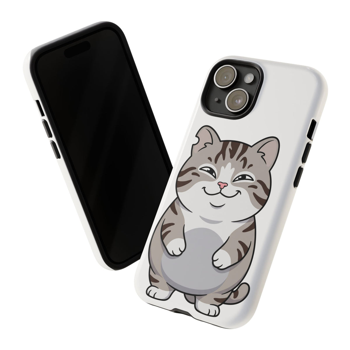Cute Chubby Cat Phone Case — Protective Tough Case with Smiling Tabby Design