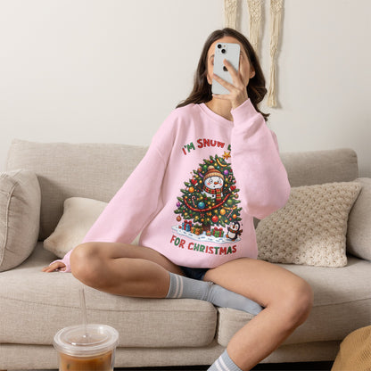 Christmas Sweatshirt – "I’m Snow Excited for Christmas" Cute Snowman Tree Holiday Crewneck