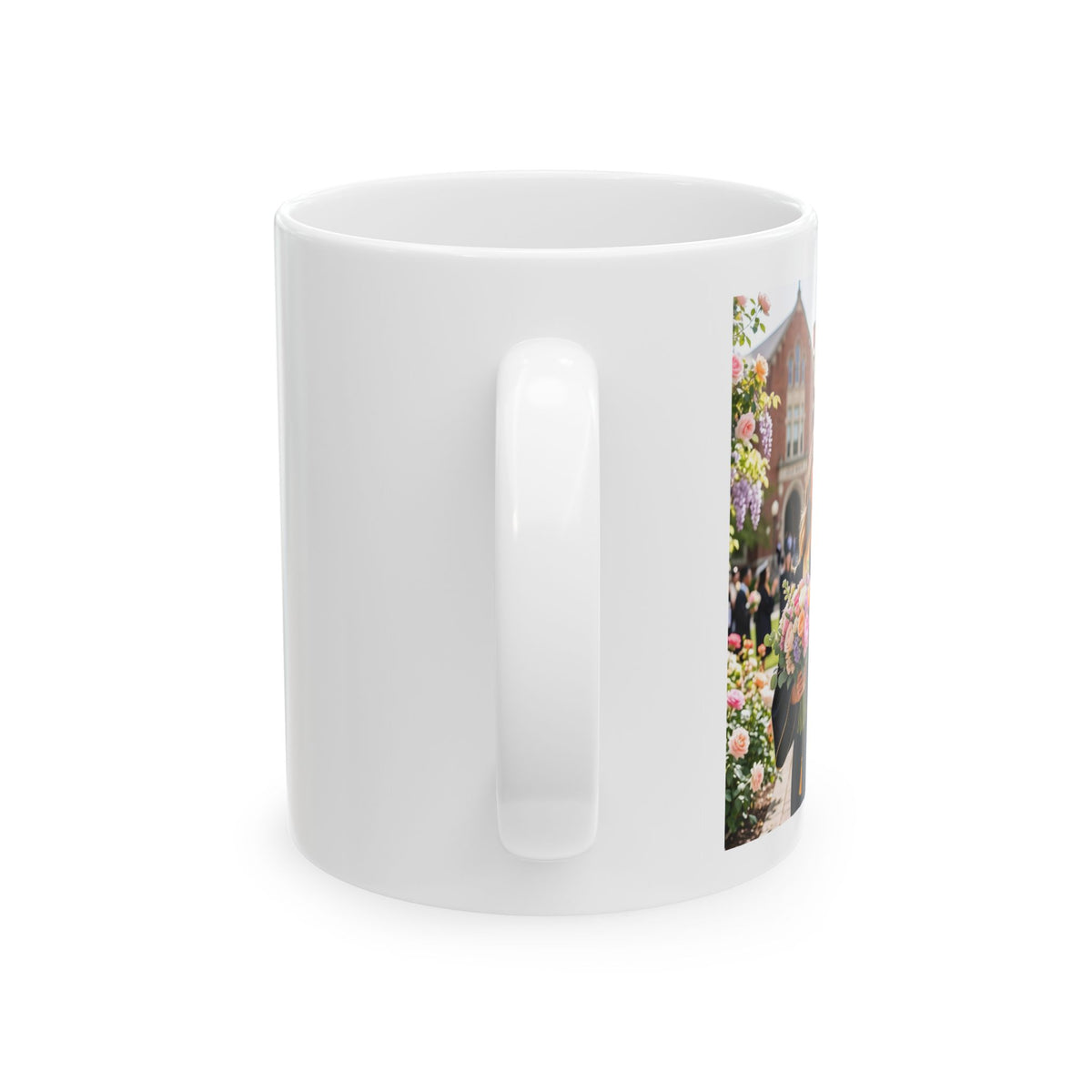 Graduation Mug - "She Did It!" Floral Celebration Ceramic Coffee Cup (11oz & 15oz)