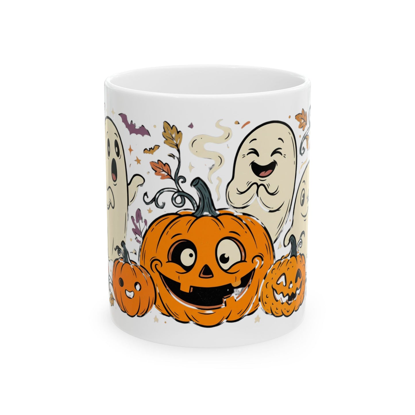 Halloween Pumpkin & Ghost Ceramic Mug — Cute Spooky Fall Coffee Cup (11oz/15oz)