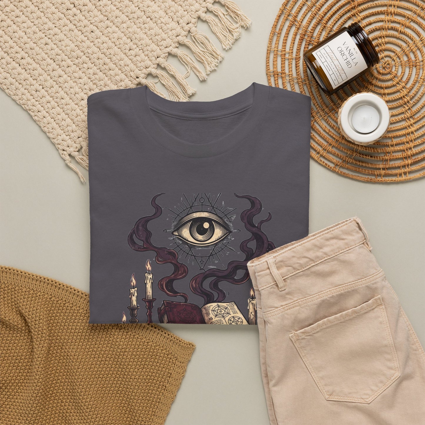 Occult Graphic Tee — "Enter the Unknown" Mystic Eye & Spellbook T-Shirt