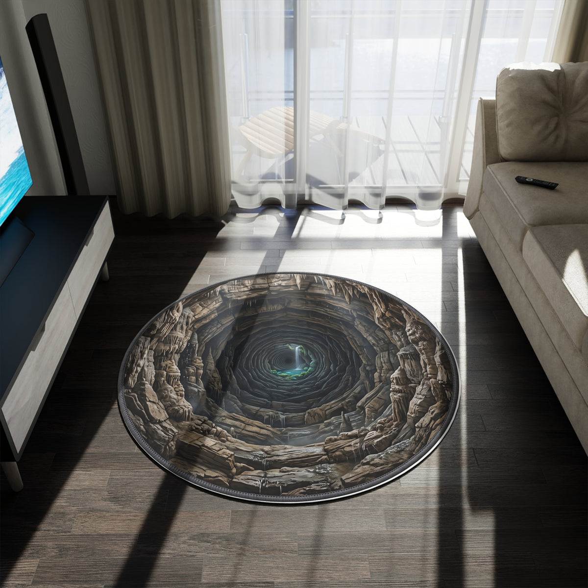 Cave Well Round Rug — 3D Earthy Grotto Vortex Floor Mat