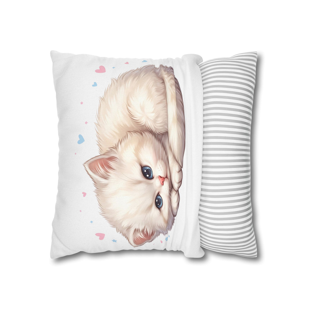 Cute Sleeping Kitten Decorative Pillowcase — Soft White Cat Accent Cushion Cover