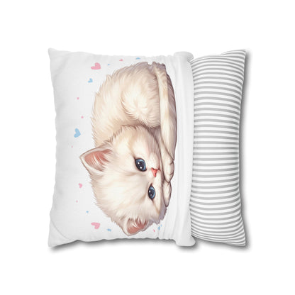 Cute Sleeping Kitten Decorative Pillowcase — Soft White Cat Accent Cushion Cover