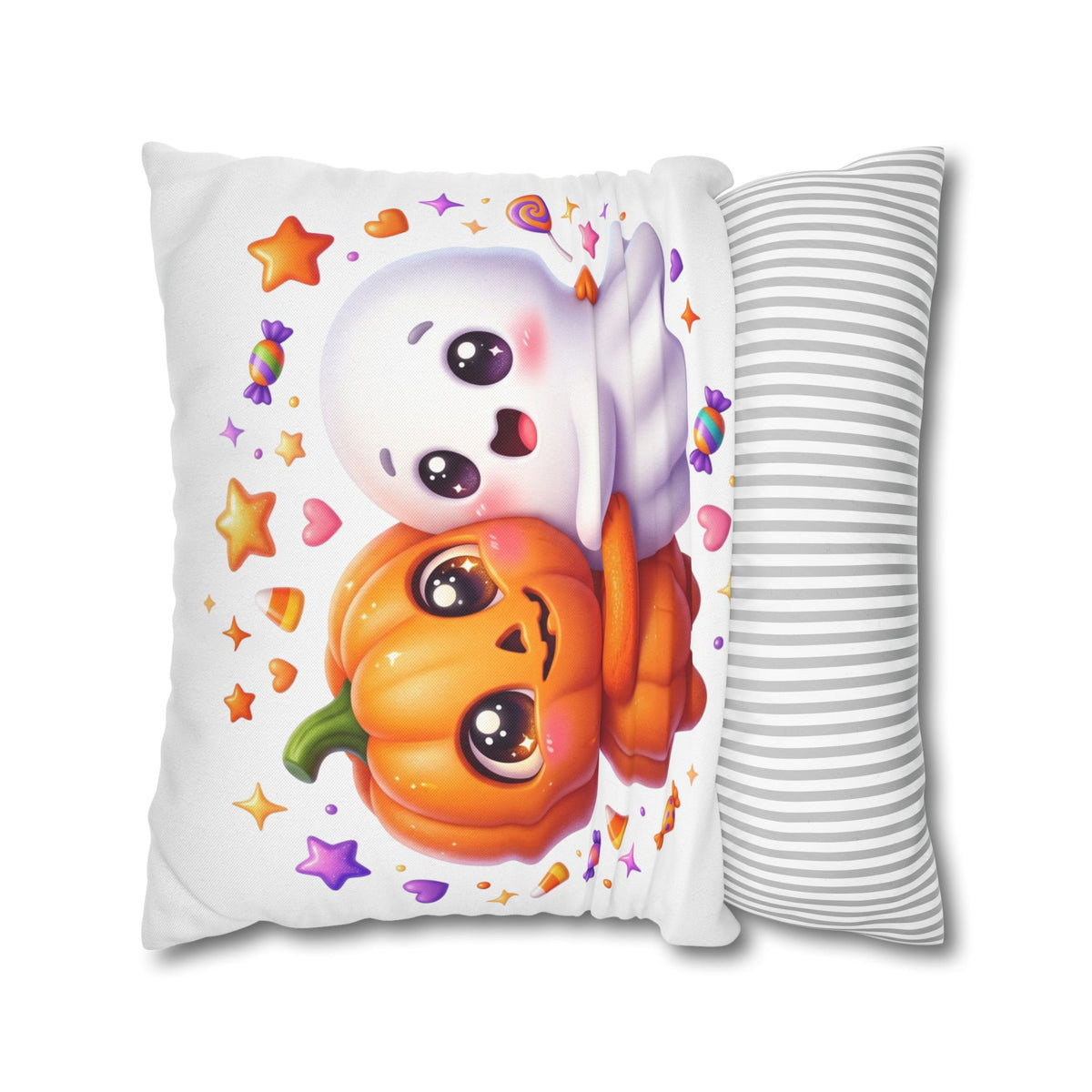Cute Halloween Pumpkin & Ghost Pillowcase — Spooky Kawaii Decor