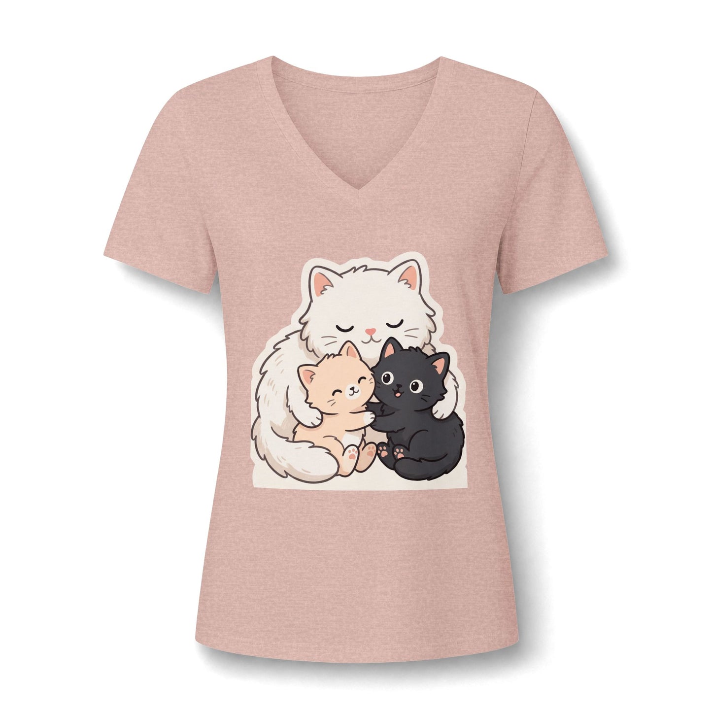 Women's Cat Mama V-Neck Tee — Cute Mom Cat and Kittens Graphic