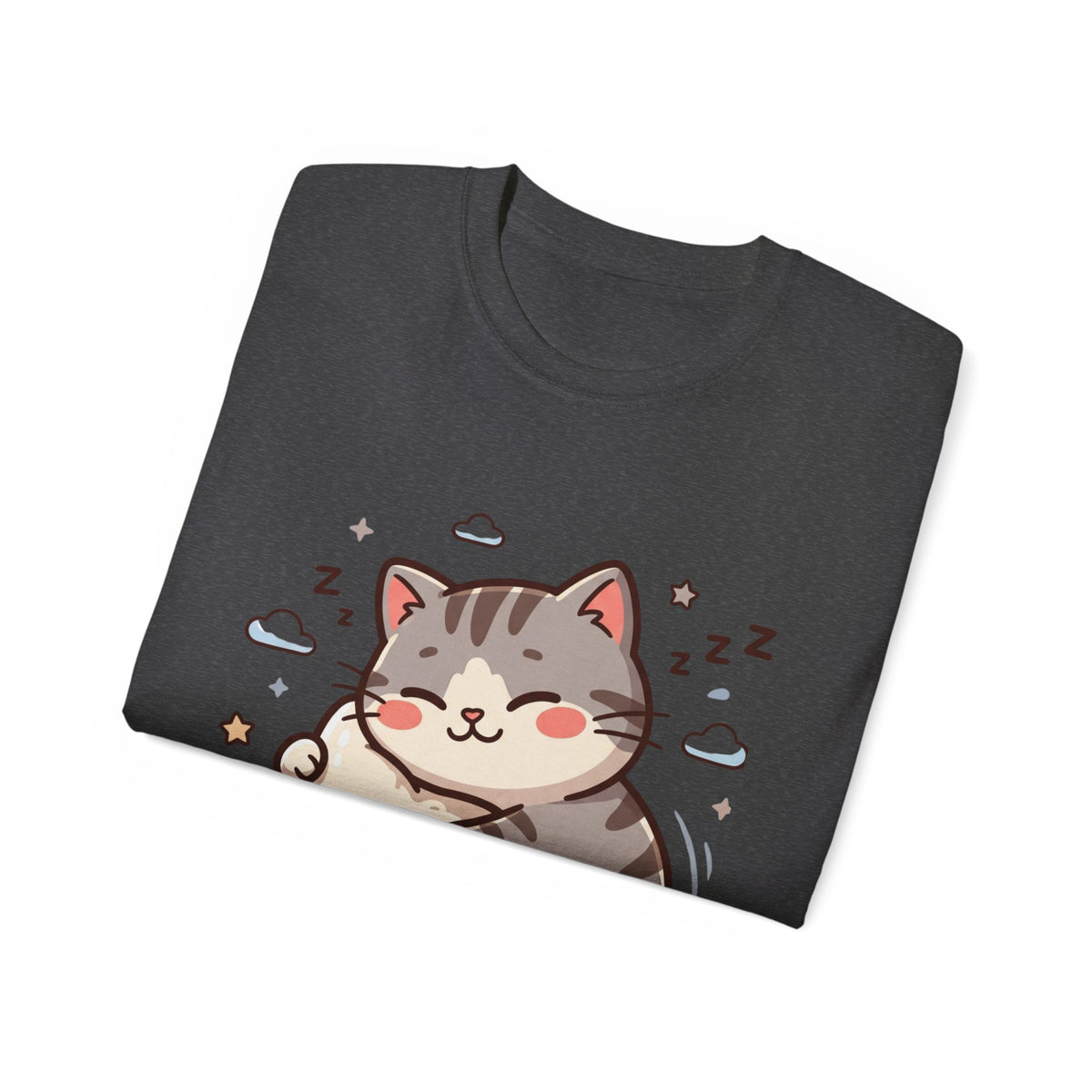 Cute Sleeping Cat Tee – Kawaii Cat Hugging Star Graphic Shirt