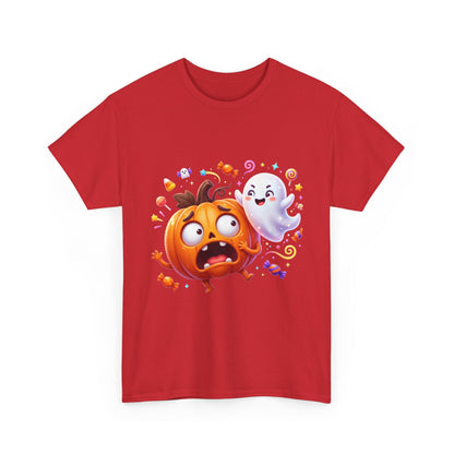 Cute Halloween Pumpkin & Ghost Tee — Scared Pumpkin Candy Graphic T-Shirt