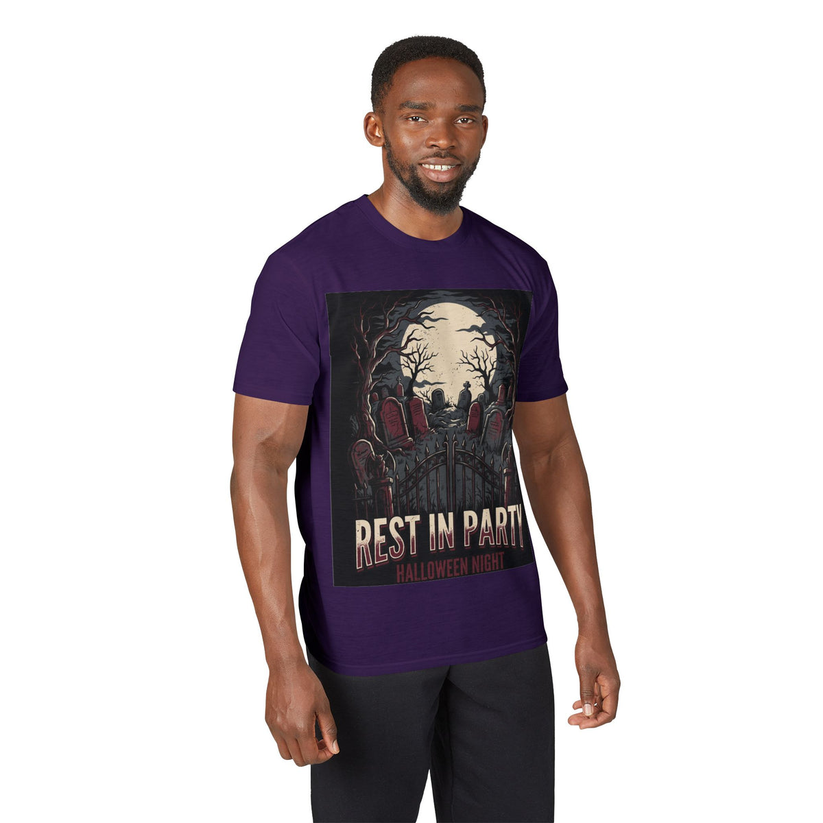 Rest in Party Halloween T-Shirt — Graveyard Skeletons Moonlight Tee