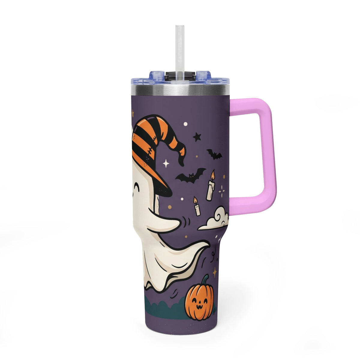 40oz Halloween Ghost Thermal Tumbler with Pumpkin and Black Cat