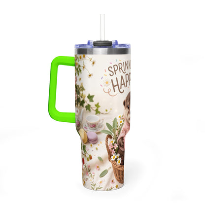40oz Tumbler – “Sprinkled with Happiness” Puppy Floral Drink Cup