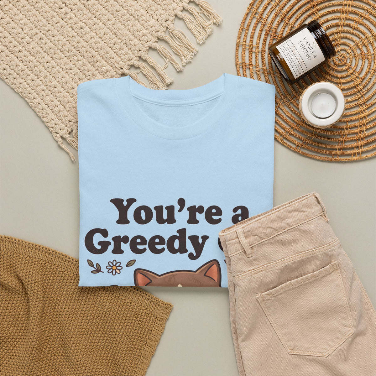 You’re a Greedy Cat T-Shirt – Cute Cartoon Cat Graphic Tee for Cat Lovers