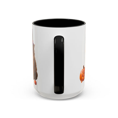 Halloween Cat Coffee Mug with Witch Hat and Pumpkin