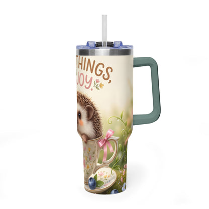 Little Things Big Joy Hedgehog Floral 40oz Thermal Tumbler