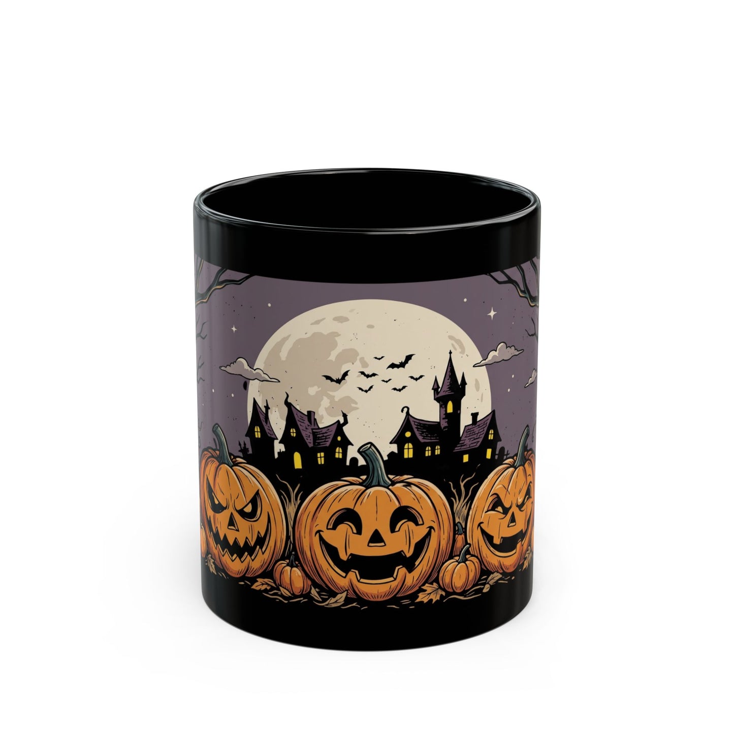 Halloween Pumpkin Night Mug — Spooky Jack-O'-Lantern Black Coffee Cup