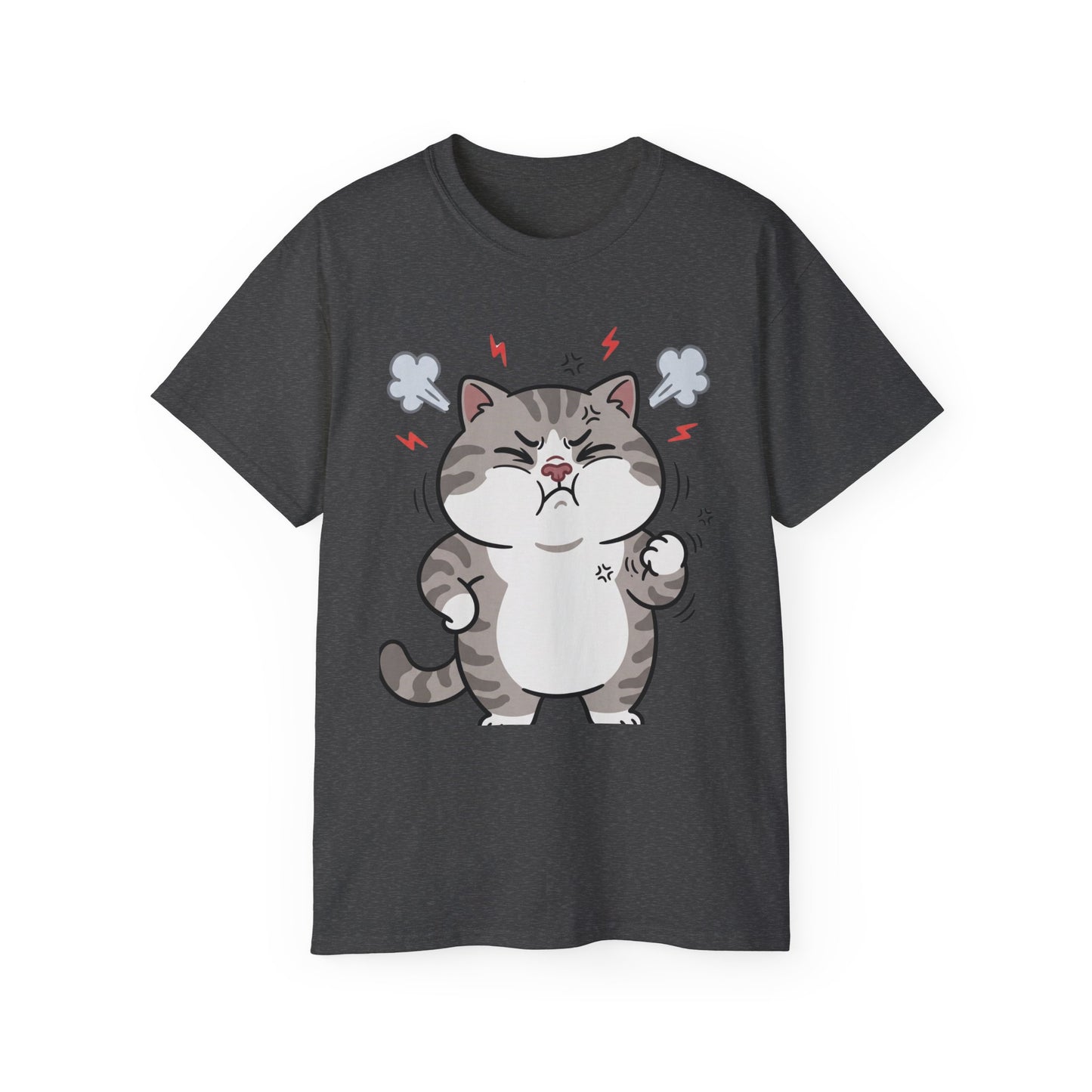 Angry Cute Cat T-Shirt — Cartoon Grumpy Kitty Graphic Tee