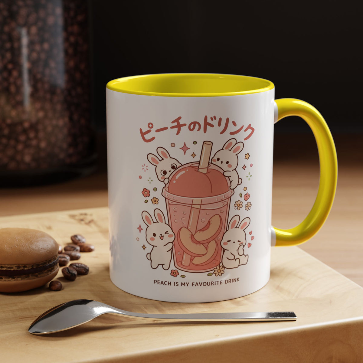 Peach Drink Bunny Mug — Cute Kawaii Coffee Tea Cup (11/15oz)
