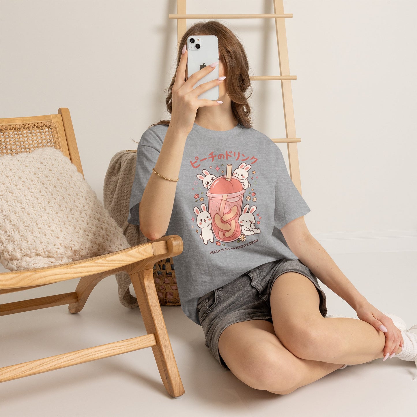 Peach Drink Cute Bunny T-Shirt