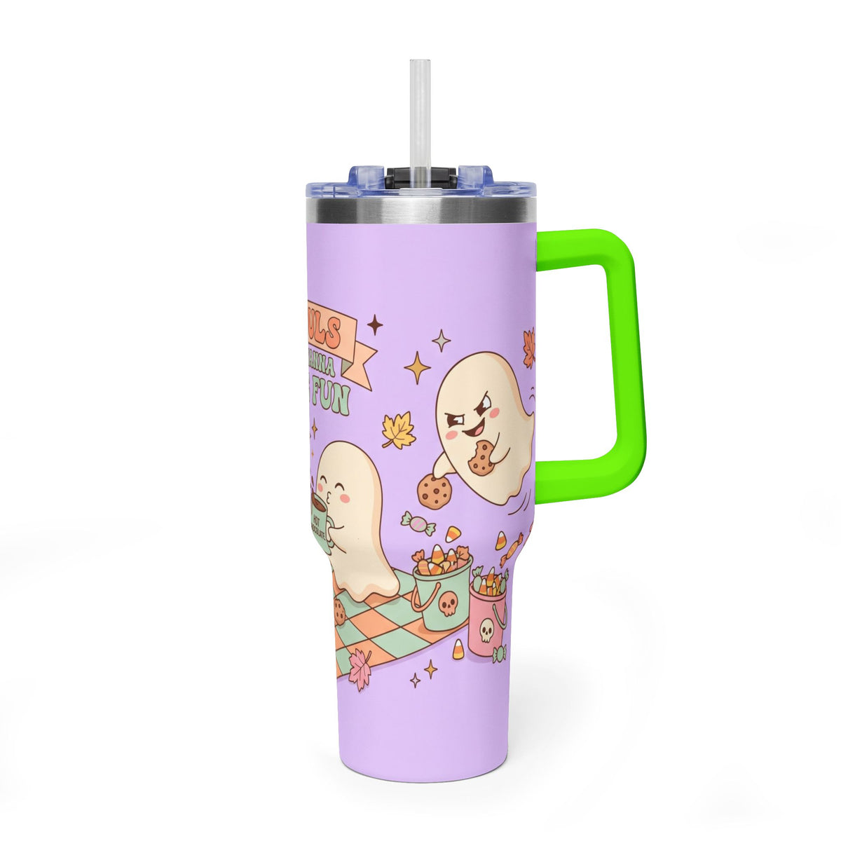 40oz Tumbler – “Ghouls Just Wanna Have Fun” Halloween Ghosts & Pumpkins