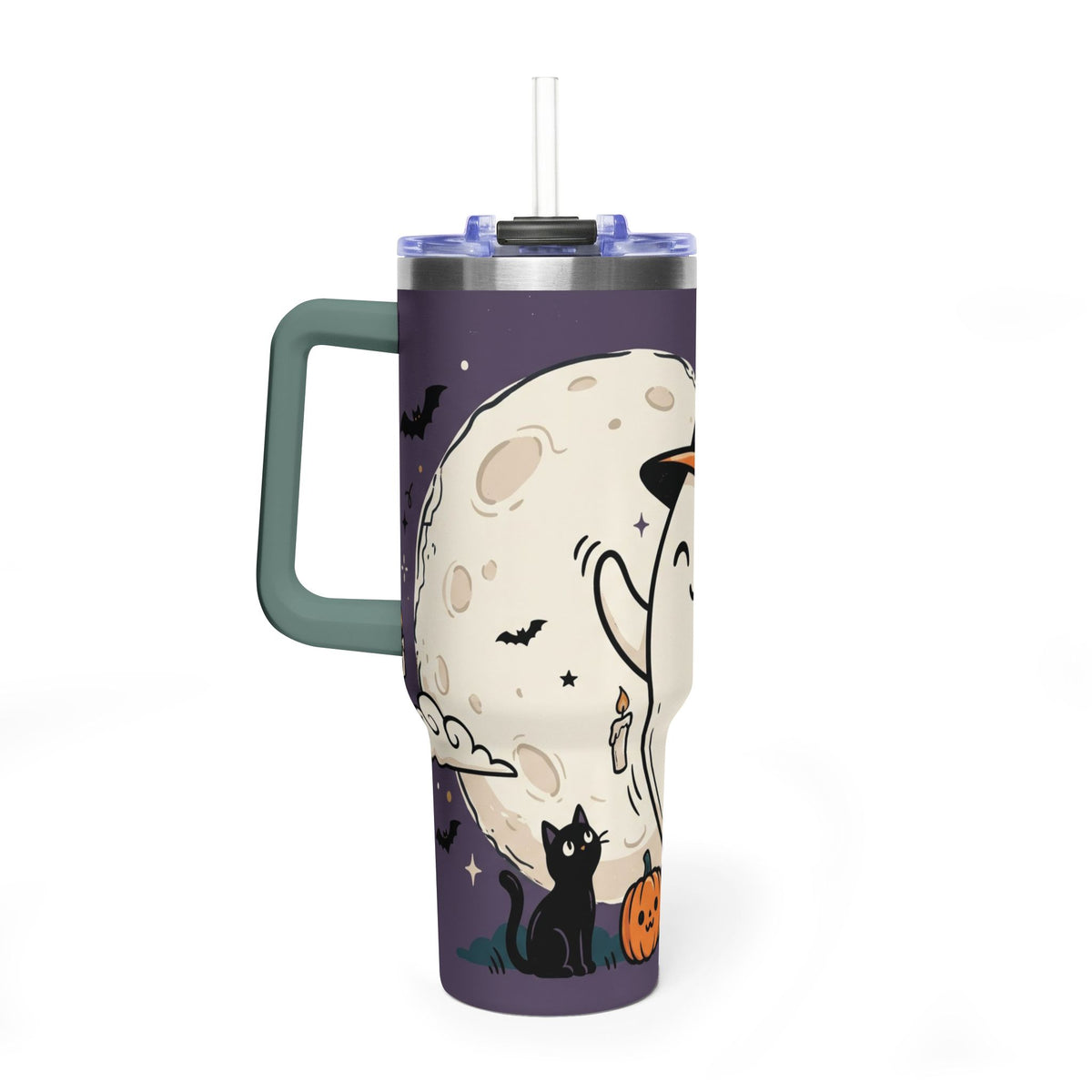 40oz Halloween Ghost Thermal Tumbler with Pumpkin and Black Cat
