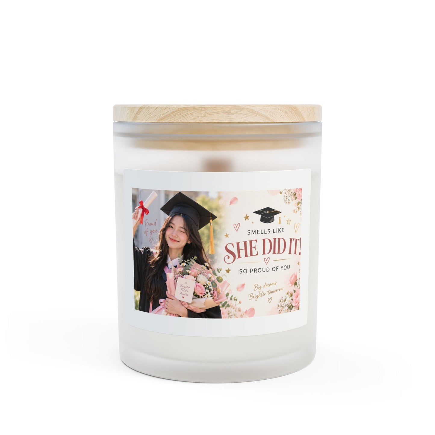 Graduation 'She Did It!' Frosted Glass Candle — 11oz Celebration Scented Candle