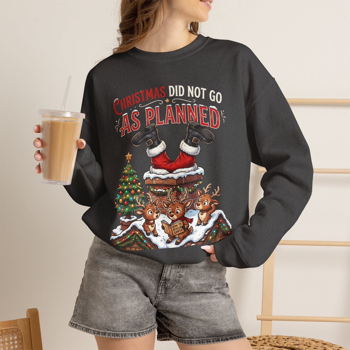 Christmas As Planned Sweatshirt — Funny Santa Tumble Holiday Crewneck