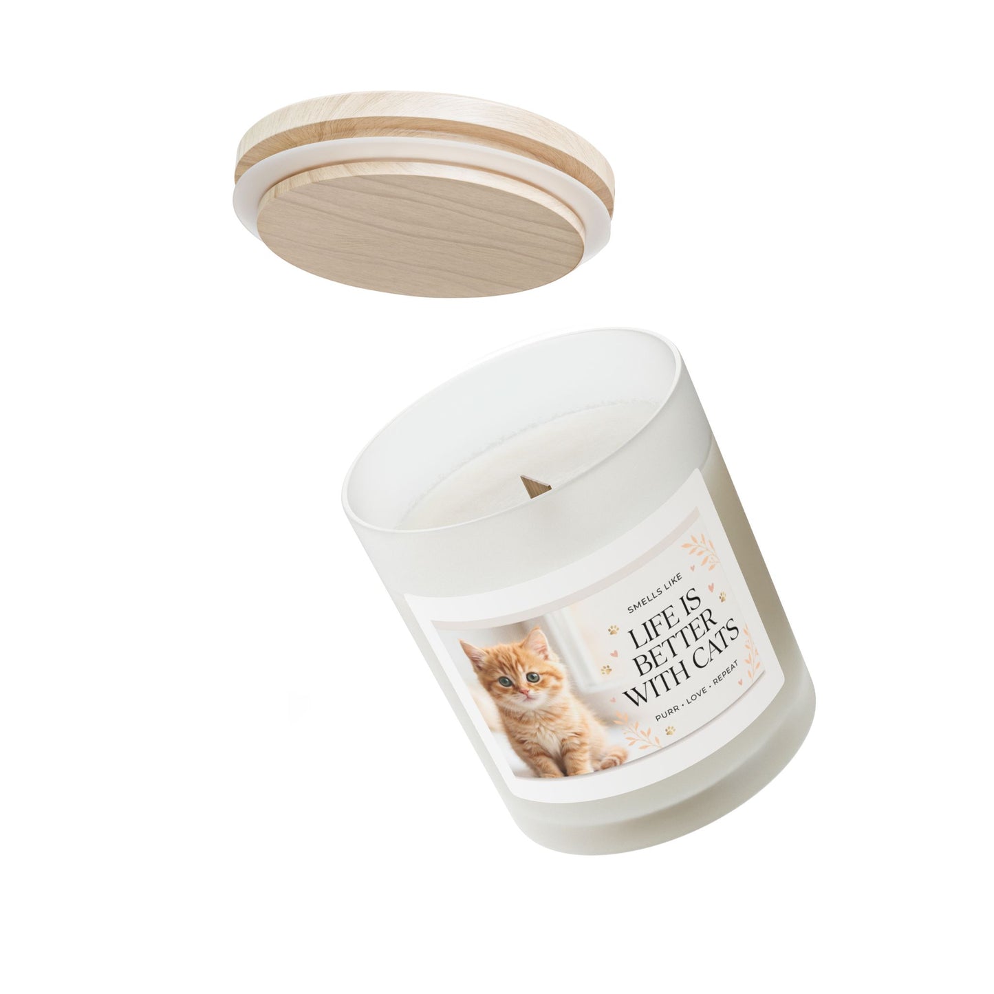 Life Is Better With Cats Frosted Glass Candle – 11oz Scented Soy Candle for Cat Lovers