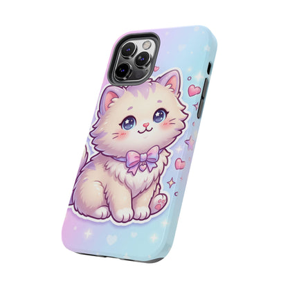 Cute Pastel Kawaii Kitten Tough Phone Case — Cute Cat with Bow Protective Cover