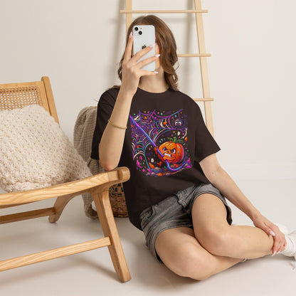 Pumpkin Spider Web Halloween T‑Shirt — Cute Spooky Pumpkin Cartoon Tee