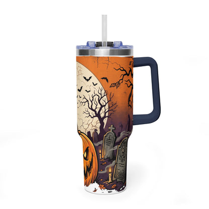 Halloween Pumpkin Tumbler – 40oz Spooky Haunted Graveyard Design