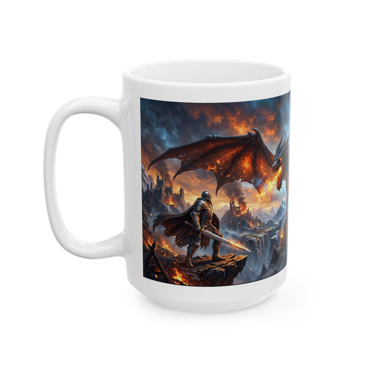 Fire Dragon Ceramic Mug — Fantasy Dragon Coffee Cup (11oz & 15oz)