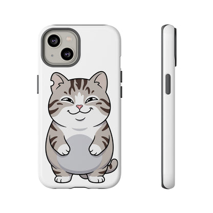 Cute Chubby Cat Phone Case — Protective Tough Case with Smiling Tabby Design