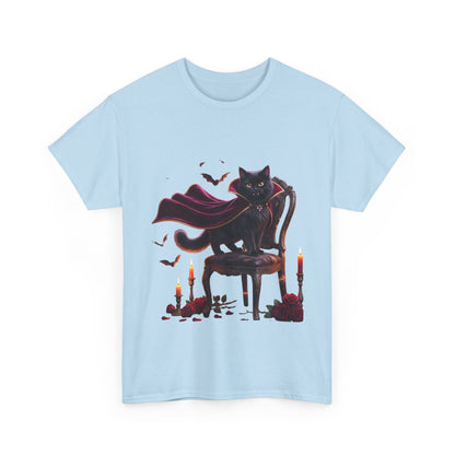 Vampire Cat Tee — Gothic Black Cat with Cape & Candles T-Shirt