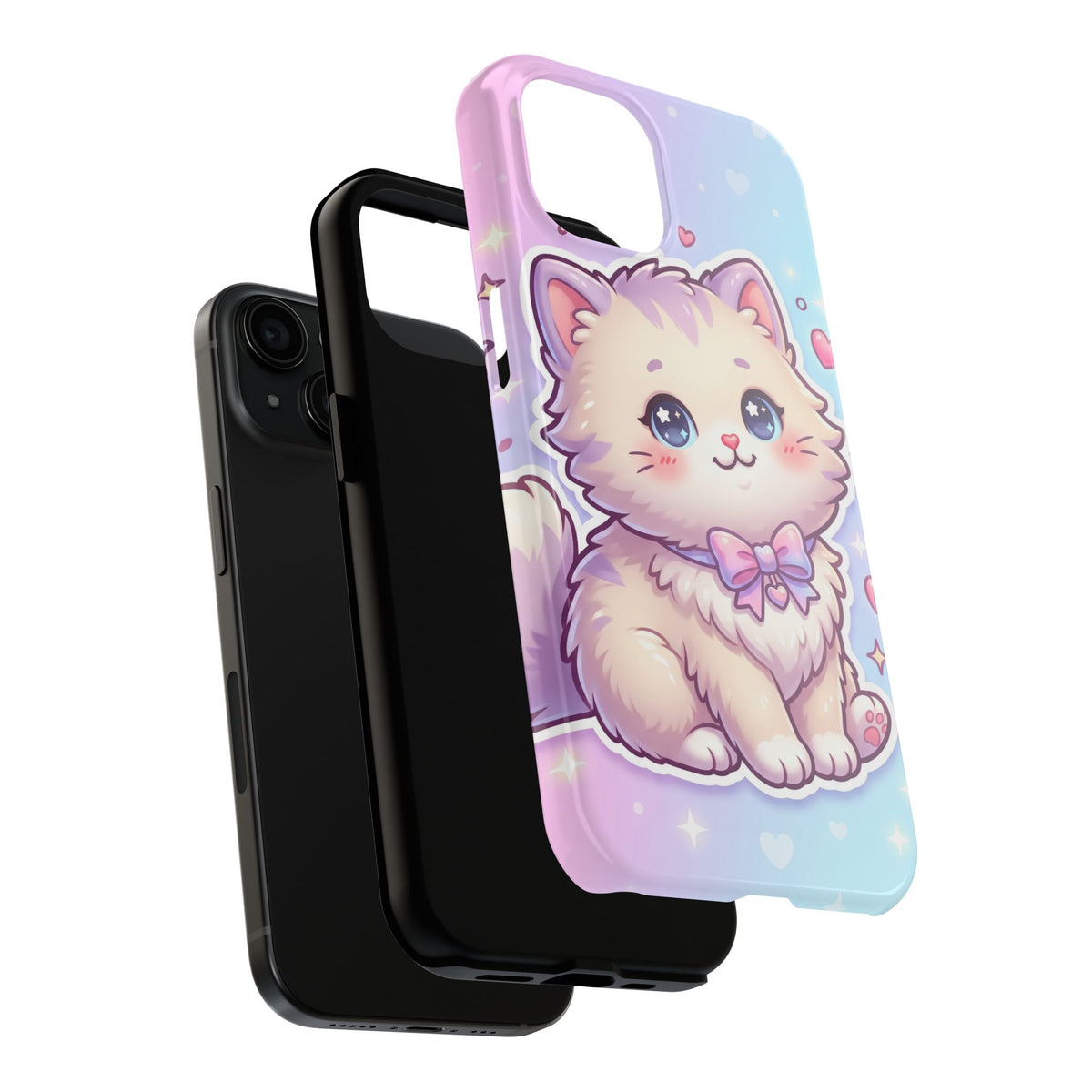Cute Pastel Kawaii Kitten Tough Phone Case — Cute Cat with Bow Protective Cover