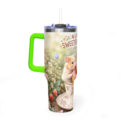 Life Is Sweeter With You Hamster Floral 40oz Thermal Tumbler