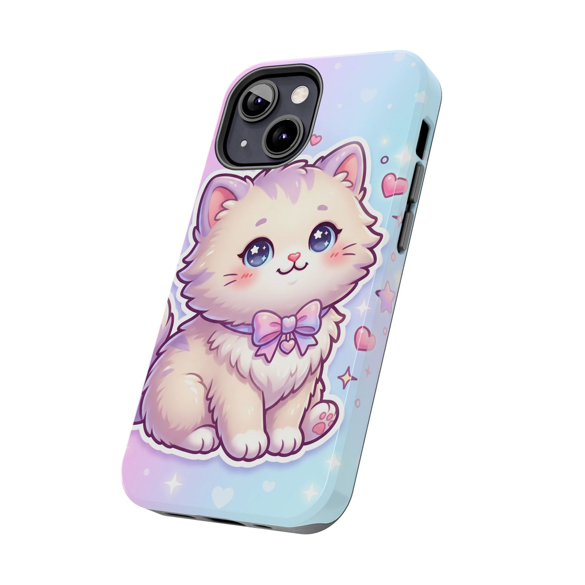 Cute Pastel Kawaii Kitten Tough Phone Case — Cute Cat with Bow Protective Cover